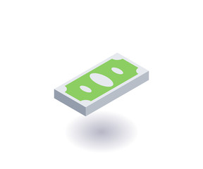 Money icon, vector symbol in flat isometric 3D style isolated on white background.