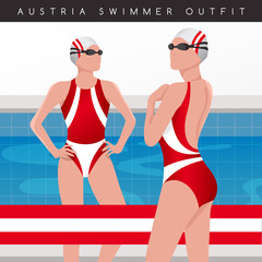 Female Swimmers : Swimmers in National Swimsuits : Vector Illustration