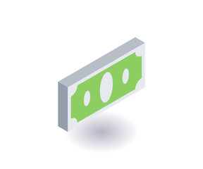 Money icon, vector symbol in flat isometric 3D style isolated on white background.