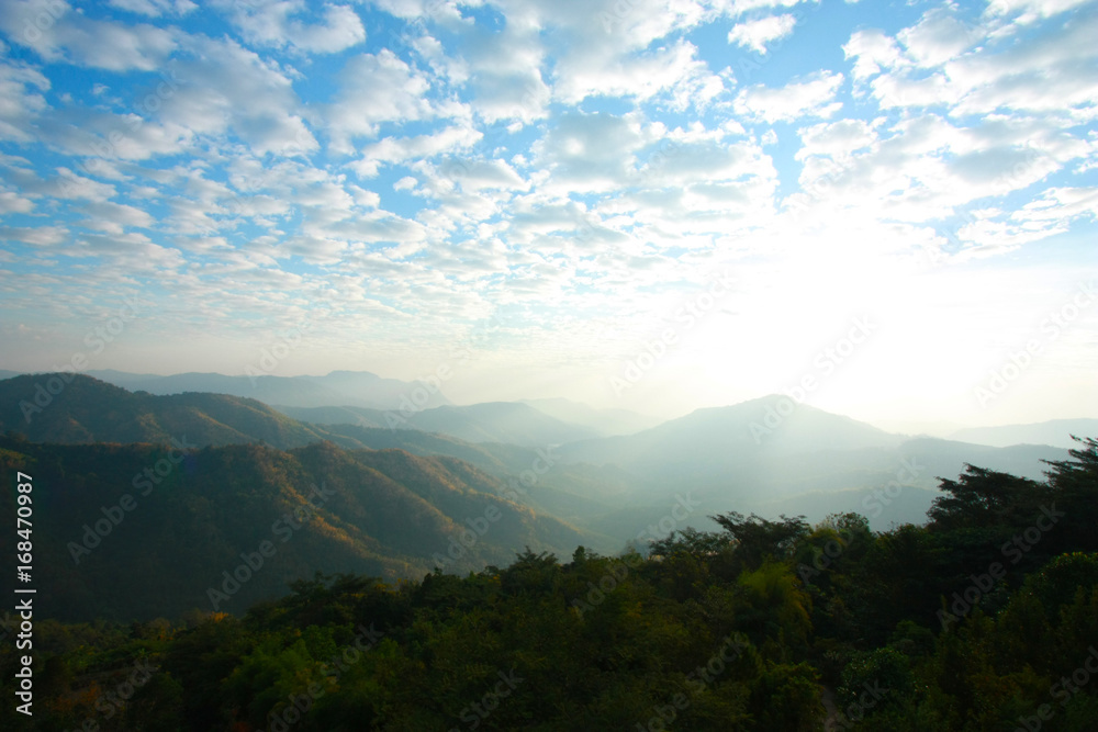 Wall mural landscape with beautiful clouds and mountain views, real scene without any light effects