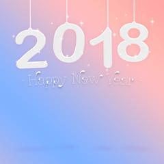 2018 Happy new year white color hanging at pastel pink gradient to blue studio room,Hoilday greeting card,Mock up for display or montage of product (3d rendering)