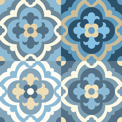 Floor tiles - seamless vintage pattern with quatrefoils.  Patchwork style pattern. Seamless vector background. Plain colors - easy to recolor.
