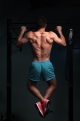 Fototapeta na wymiar Muscular fitness model doing pull up exercise