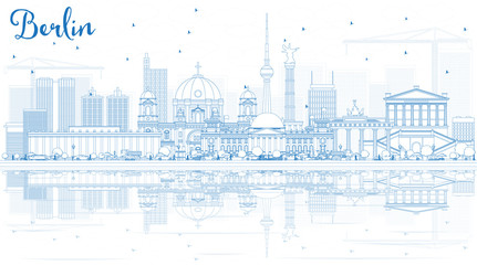 Outline Berlin Skyline with Blue Buildings and Reflections. © BooblGum