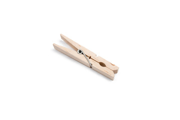 Wooden clothespin on white background. Isolated.