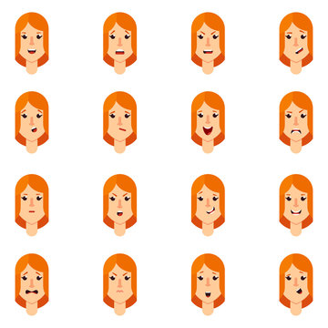 set of expression of blonde woman