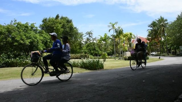 Travelers people walking and biking bicycle in Sri Nakhon Khuean Khan Park and Botanical Garden or khung bang kachao park on August 9, 2017 in Samut Prakan, Thailand