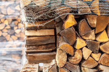 Wood pile with netting