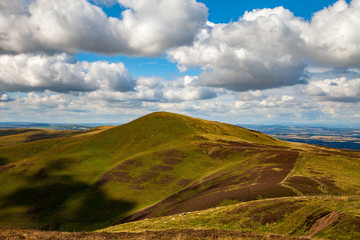 looking across the Pentland Hills Scotland with a bright sky