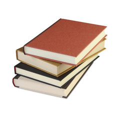 A stack of books on a white background.