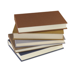 A stack of books on a white background.