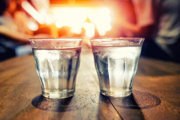 Glasses of water with sunlight