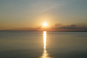 peaceful sunset over baltic sea in summer evening