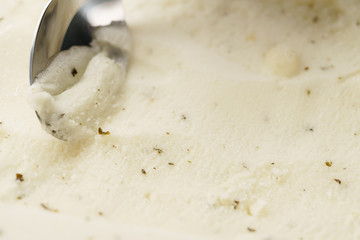 closeup of scooping lemon mint sorbet with spoon