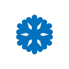 Snowflake sign. Blue Snowflake icon isolated on white background. Snow flake silhouette. Symbol of snow, holiday, cold weather, frost. Winter design element Vector illustration