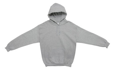 spread out blank hoodie sweatshirt color grey front view on white background