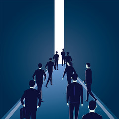 Hope Concept. Business People Walks Forward To Bright Light