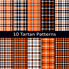 set of ten seamless vector tartan square patterns with halloween coloring