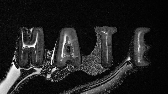 The Word HATE From The Ice Melts, Melting Hate, 4k footage, Timelapse