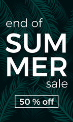 end of summer sale vector banner with palm leaves