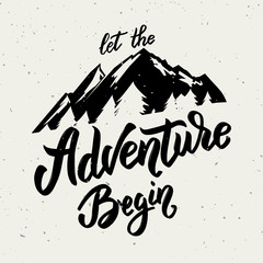 Let the adventure begin. Hand drawn lettering on white background. © liubov
