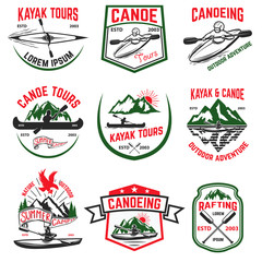 Obraz premium Set of canoeing and kayaking tours emblems. Rafting.