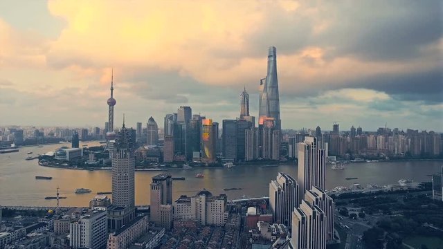 Shanghai city center aerial view.