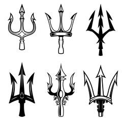 Set of trident icons isolated on white background. Design elements for logo, label, emblem, sign. Vector illustration - obrazy, fototapety, plakaty