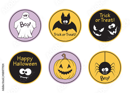 set of round halloween tags and labels featuring ghost bat spider halloween tags