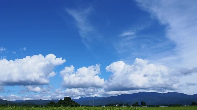 夏の雲の動きタイムラプス　田舎　原風景のイメージ