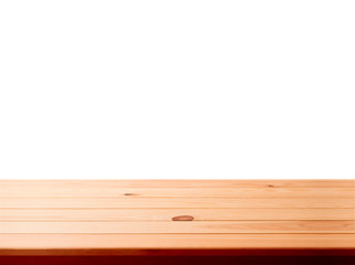 empty wooden table top isolated on white background, used for display or montage your products