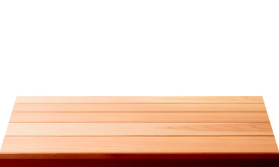 empty wooden table top isolated on white background, used for display or montage your products