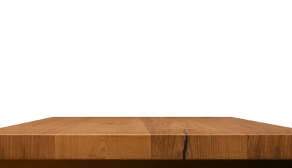 empty wooden table top isolated on white background, used for display or montage your products