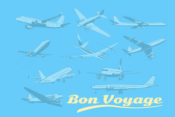 Bon voyage, set of aircraft air transport