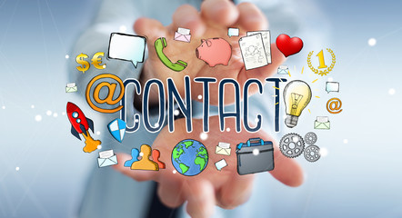 Businessman using manuscript contact text