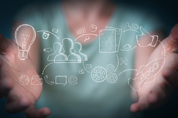 Businesswoman holding and touching manuscript project presentation