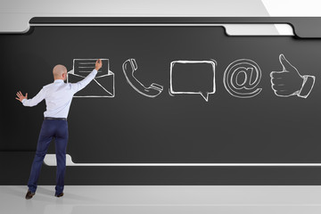 Businessman drawing e-mail sketch on a board 3D rendering