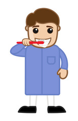 Cartoon Funny Man Brushing Teeth