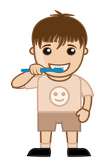 Small Boy Brushing Teeth Vector
