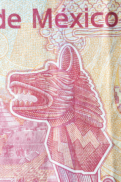 Details of a Mexican banknote. Macro shot of a Mexican pesos bills.