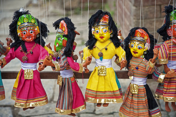 Souvenirs of traditional puppets in Kathmandu, Nepal