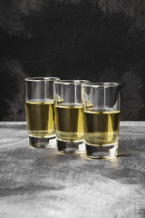Tequila on a dark background. Copy space. Food background