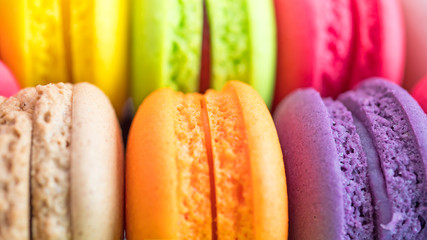 Closeup assortment of French colorful macarons (Selective focus)
