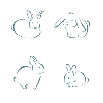 Image of rabbits on white background, outline, sketch, vector illustration