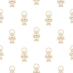 British royal guardsman seamless vector pattern. Gold line on white thin design background texture.