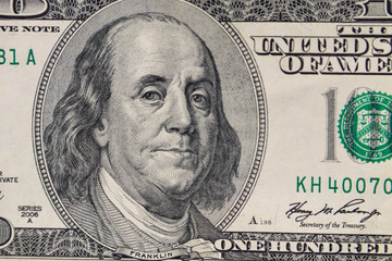 Macro shot of one hundred dollars bill