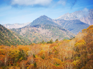 Natural view of Japan Alps in autumn from Shin-Hotaka Ropeway, Takayama, Japan