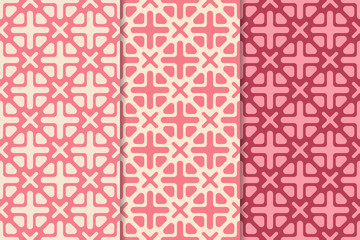 Red and pink set of abstract seamless patterns