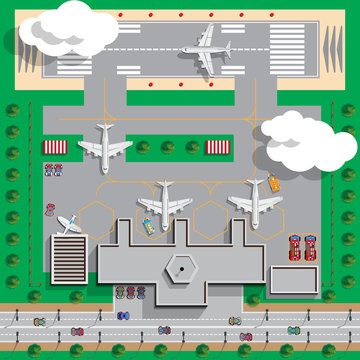 Airport Infrastructure. View from above. Vector illustration.