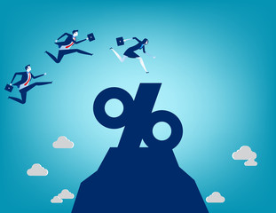 Business team jumping into percentage sign. Concept business vector illustration.